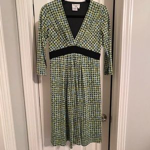 *DONATED* Maggy L | V-Neck Dress | Green Black Blue Sq Print
